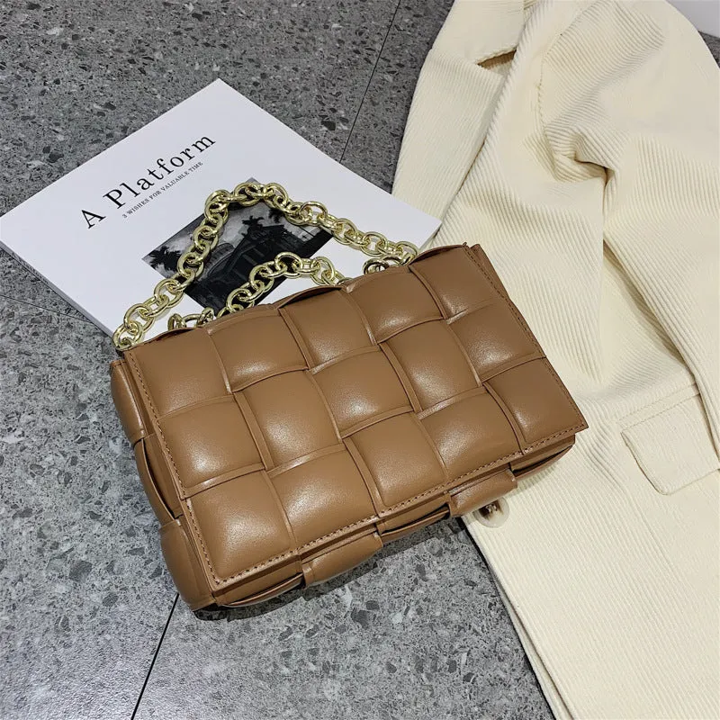 F7007 Shoulder Bag Women's Hand-Woven Small Square Bag Korean Style Fashion Chain Square Bag