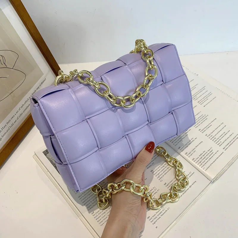 F7007 Shoulder Bag Women's Hand-Woven Small Square Bag Korean Style Fashion Chain Square Bag