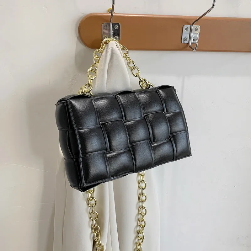 F7007 Shoulder Bag Women's Hand-Woven Small Square Bag Korean Style Fashion Chain Square Bag