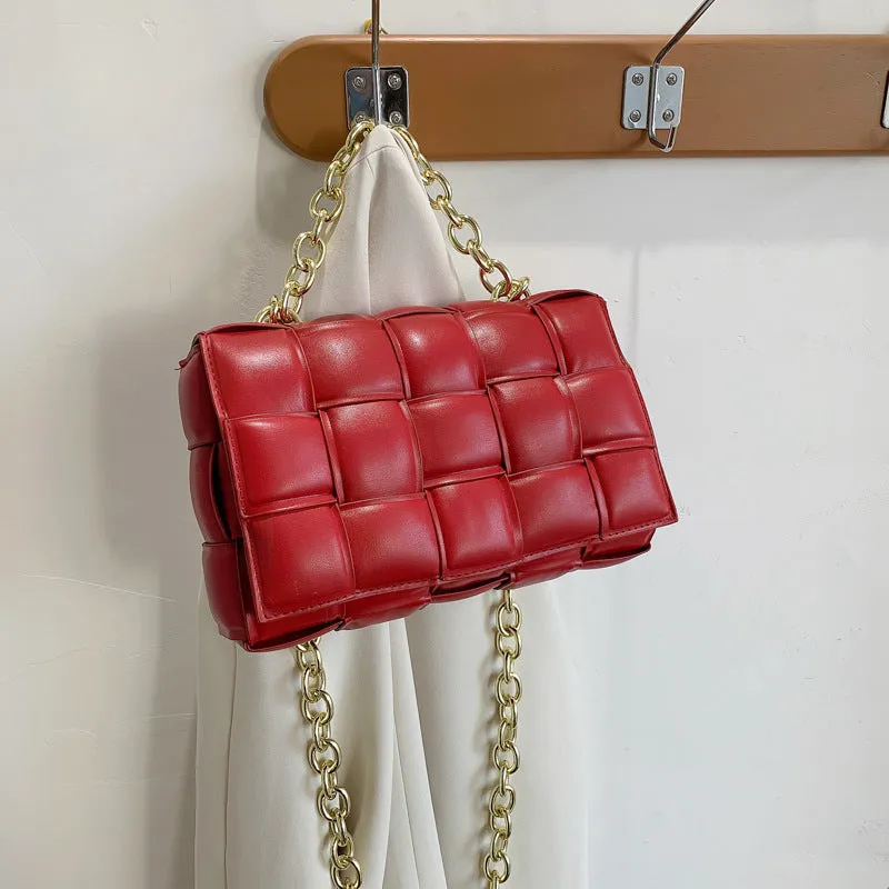 F7007 Shoulder Bag Women's Hand-Woven Small Square Bag Korean Style Fashion Chain Square Bag