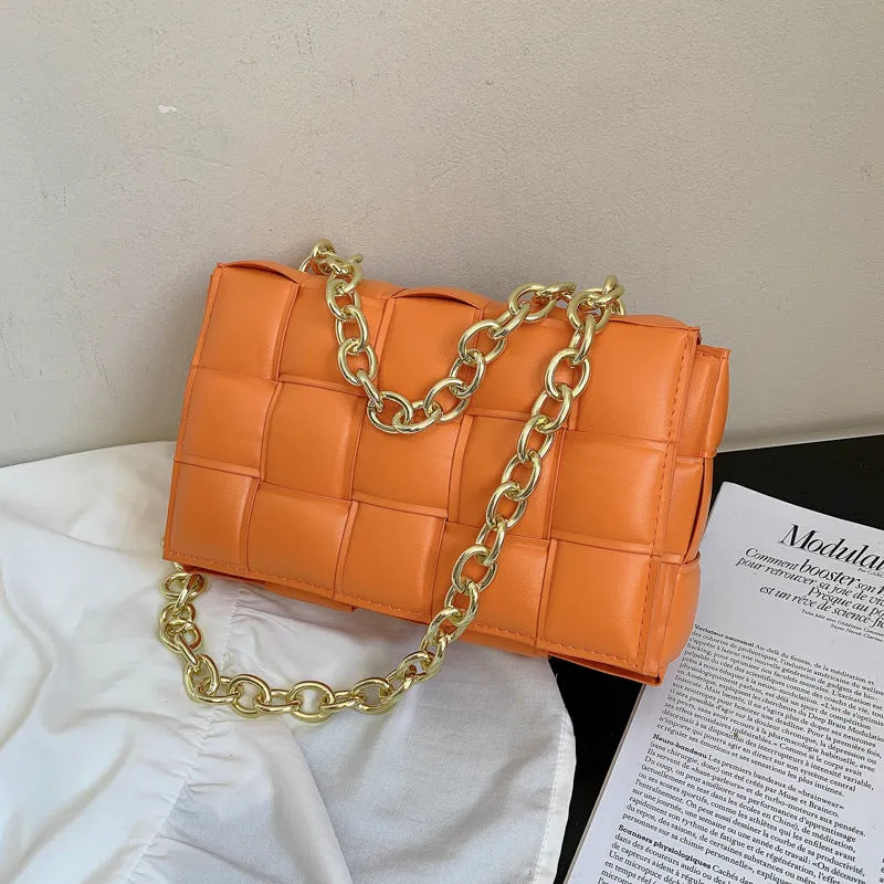 F7007 Shoulder Bag Women's Hand-Woven Small Square Bag Korean Style Fashion Chain Square Bag