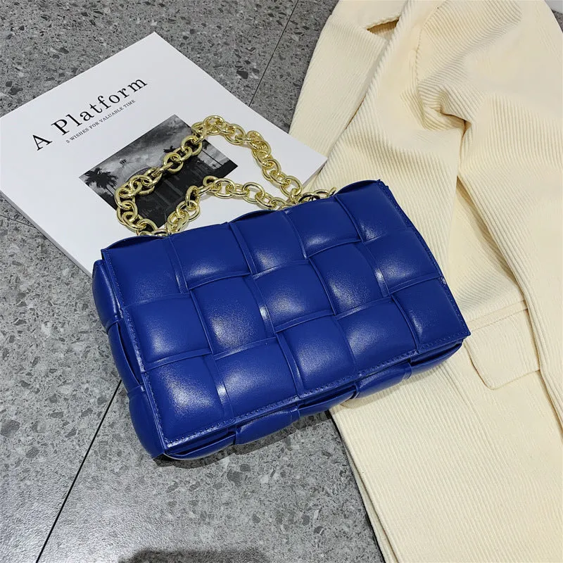 F7007 Shoulder Bag Women's Hand-Woven Small Square Bag Korean Style Fashion Chain Square Bag