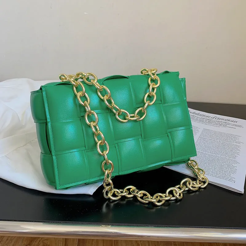F7007 Shoulder Bag Women's Hand-Woven Small Square Bag Korean Style Fashion Chain Square Bag