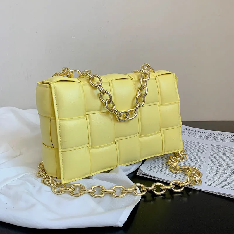 F7007 Shoulder Bag Women's Hand-Woven Small Square Bag Korean Style Fashion Chain Square Bag