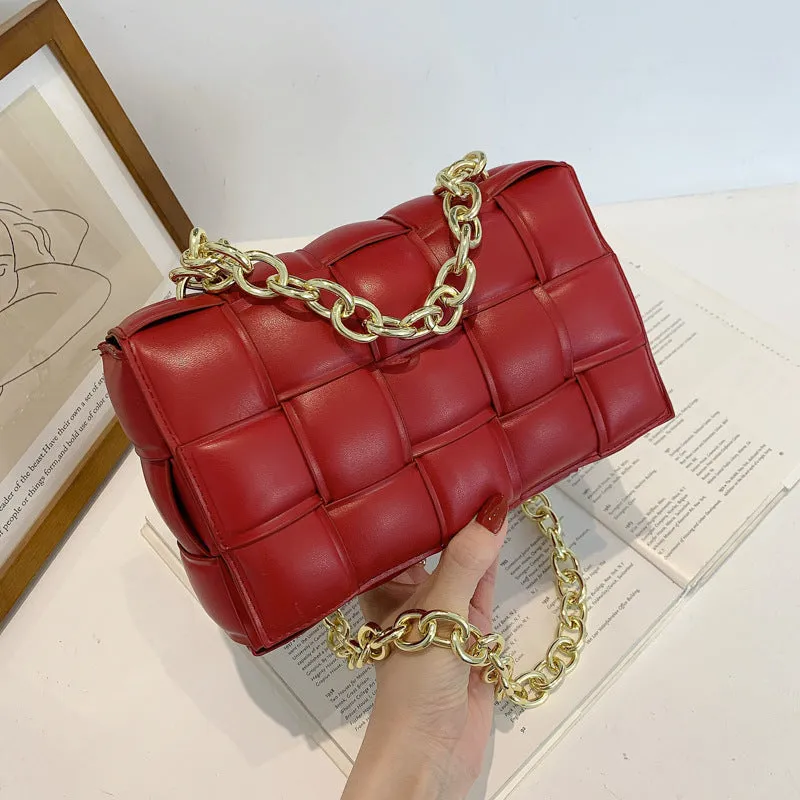 F7007 Shoulder Bag Women's Hand-Woven Small Square Bag Korean Style Fashion Chain Square Bag