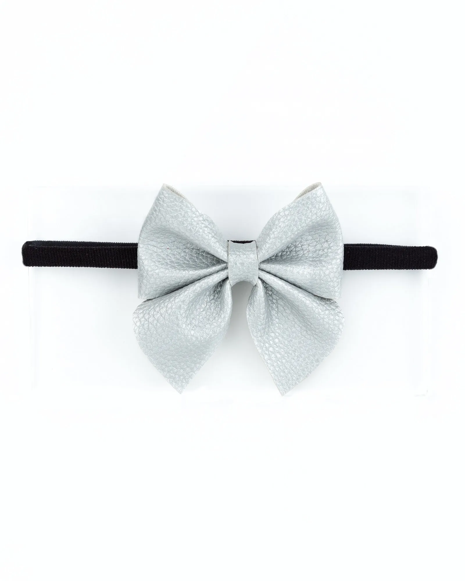 Faux Leather Sailor Bow Headband- Silver