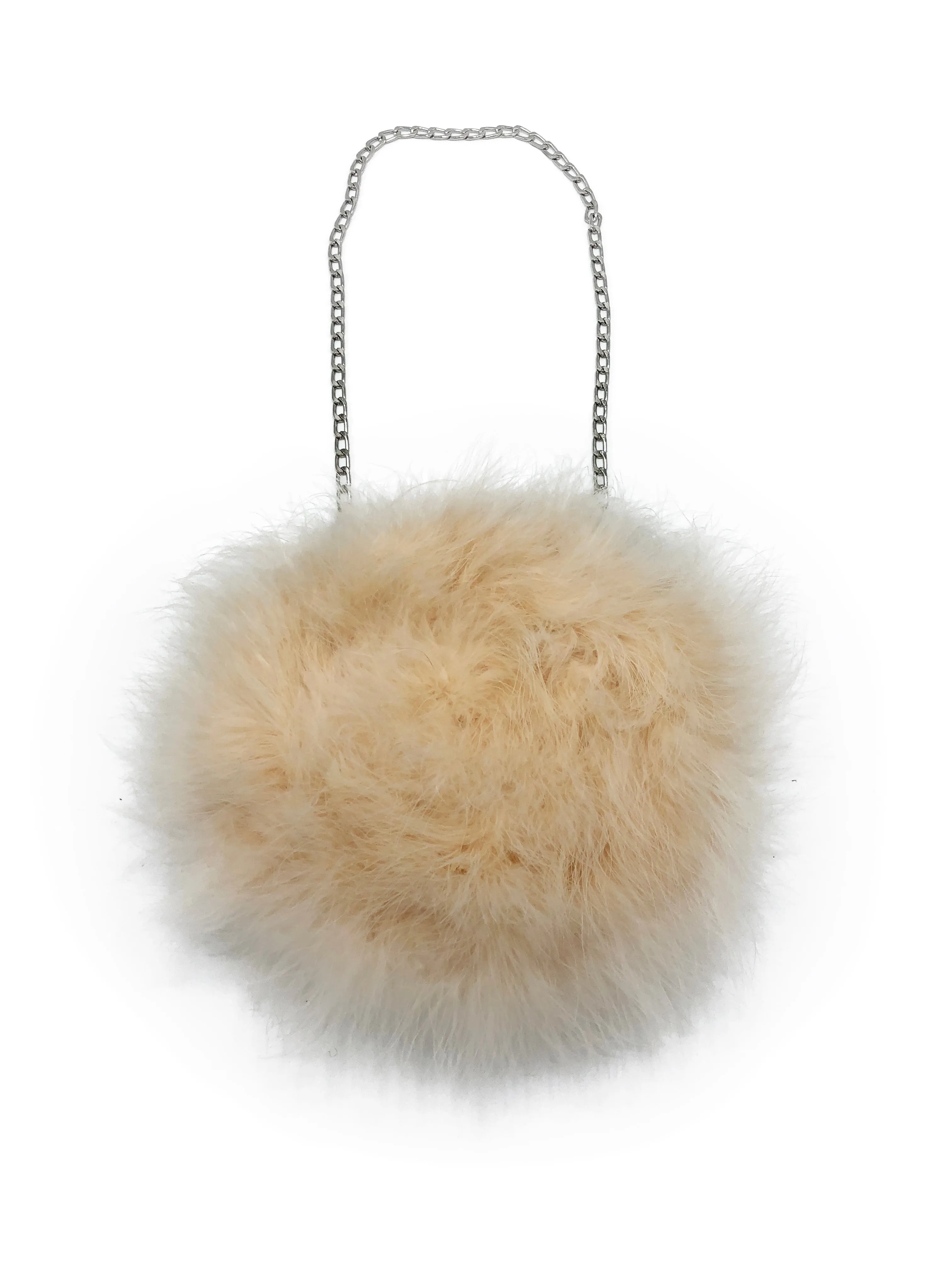 Feathered Handbag with Hoop Handle and Chain