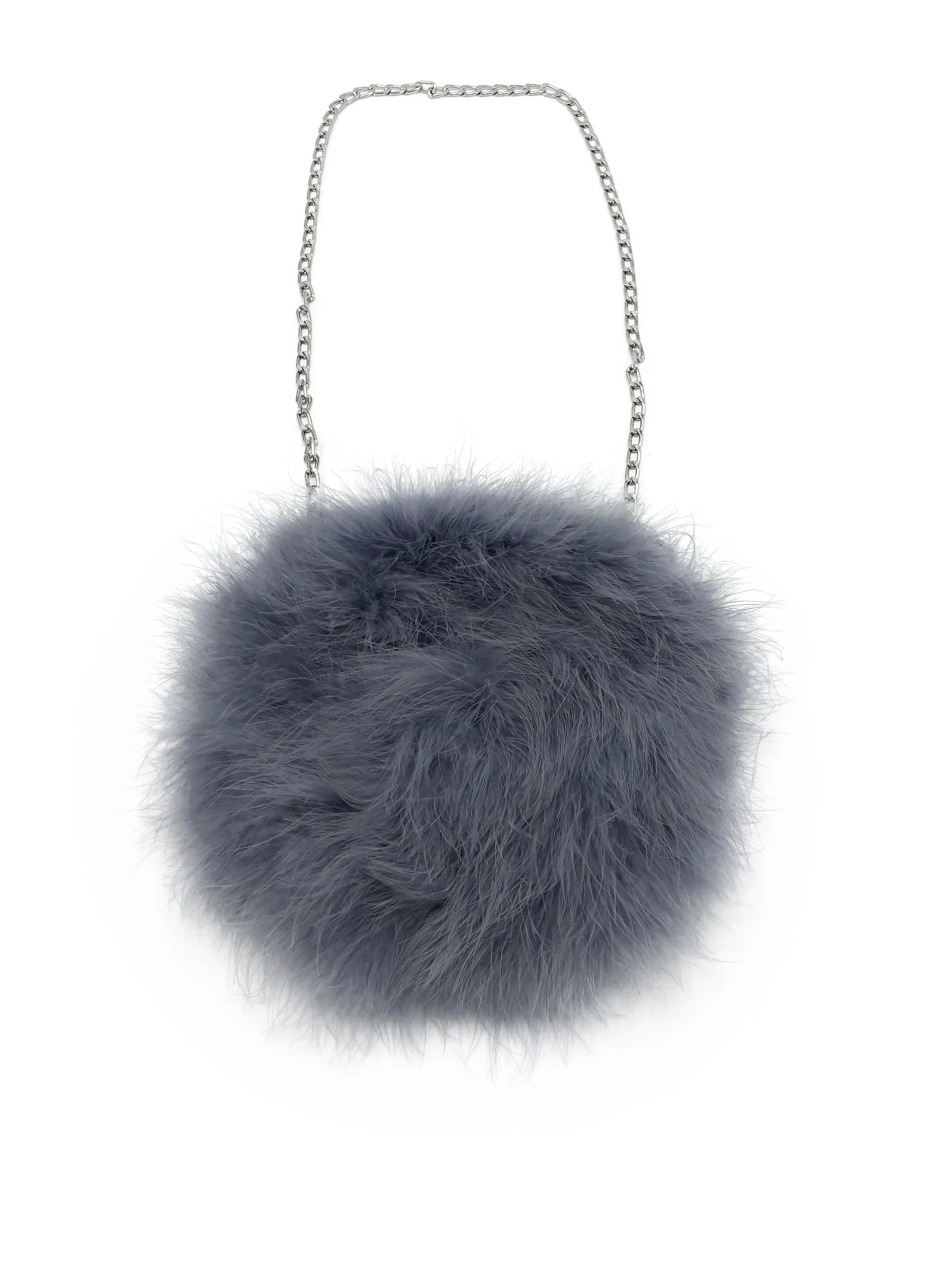 Feathered Handbag with Hoop Handle and Chain