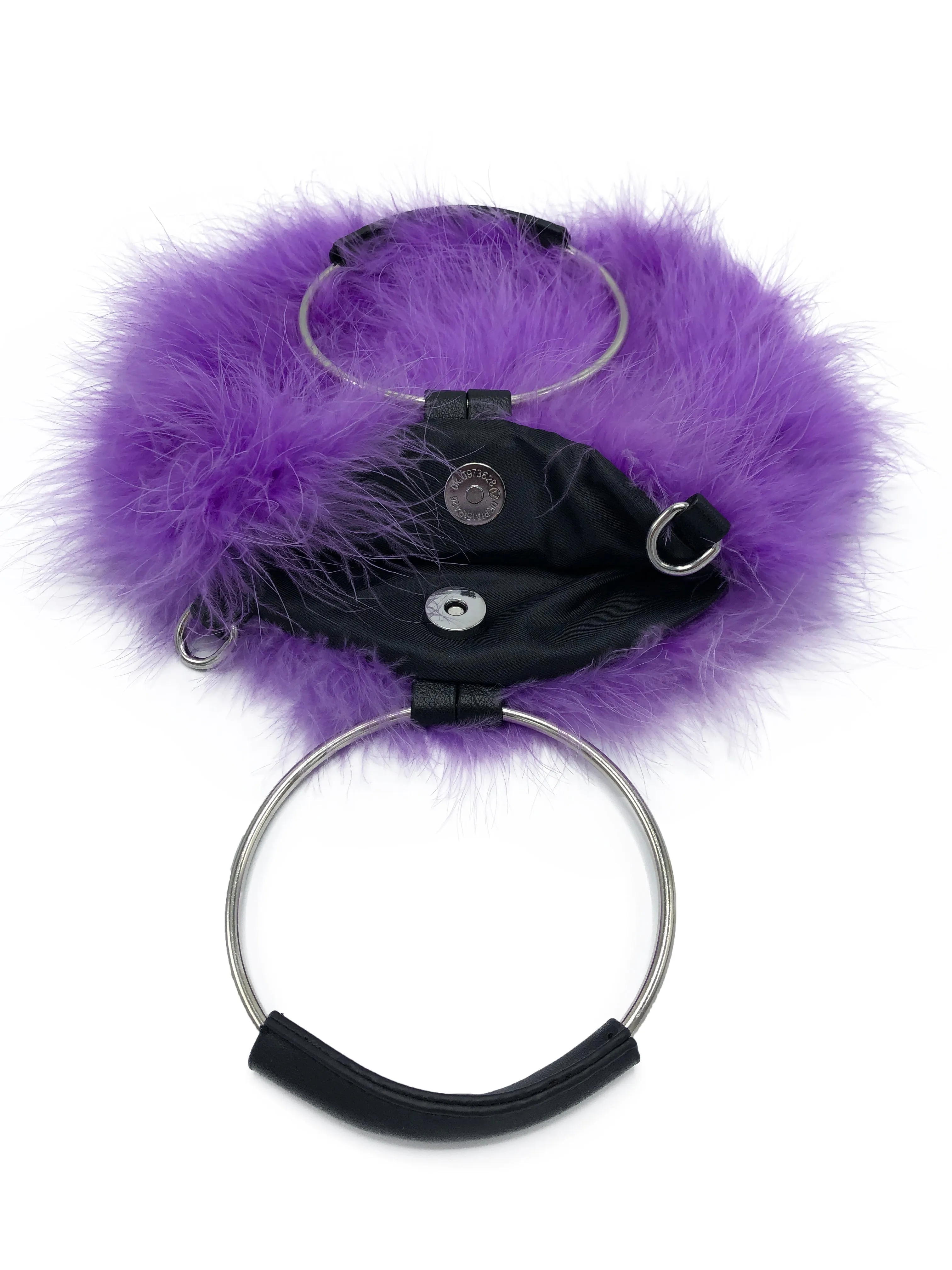 Feathered Handbag with Hoop Handle and Chain