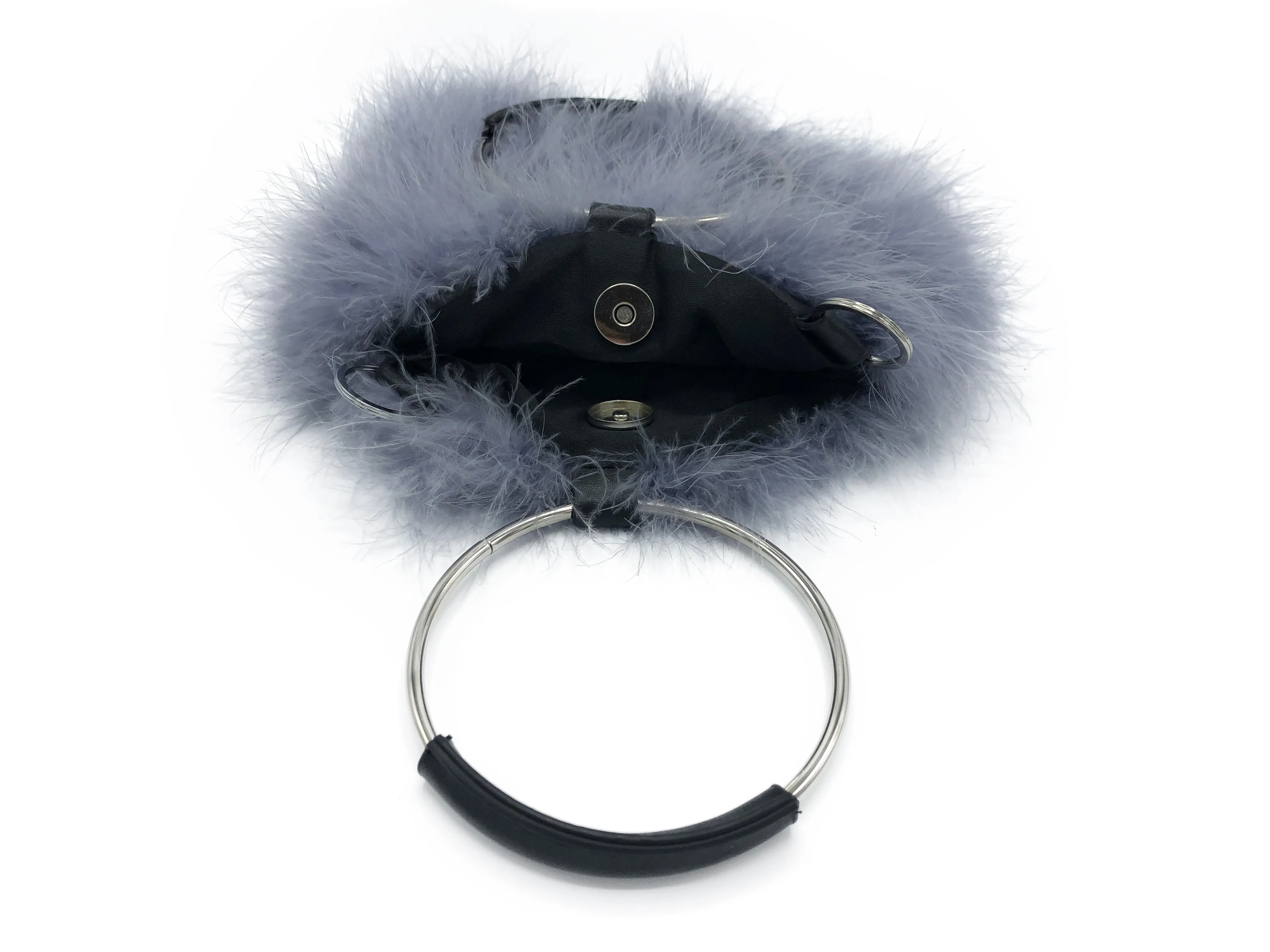 Feathered Handbag with Hoop Handle and Chain