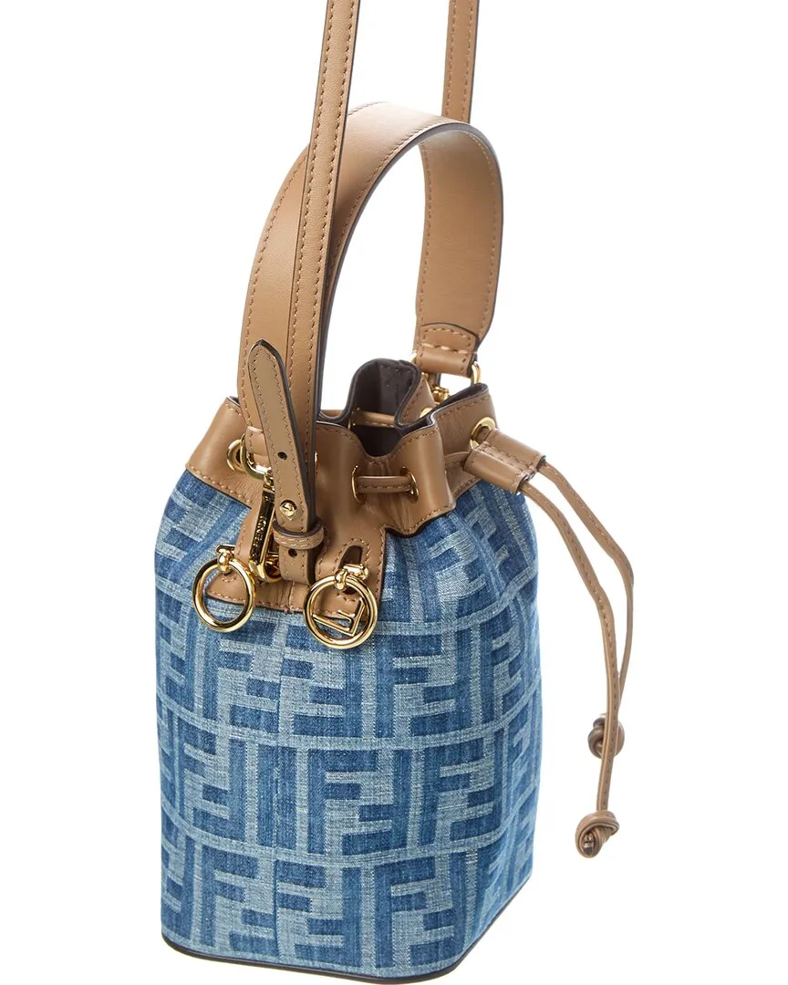 FENDI Mon Tresor Mini FF Denim & Leather Bucket Bag