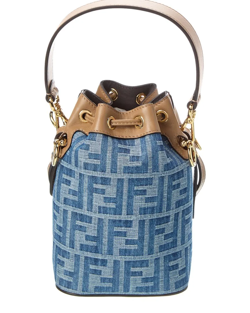 FENDI Mon Tresor Mini FF Denim & Leather Bucket Bag