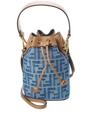 FENDI Mon Tresor Mini FF Denim & Leather Bucket Bag