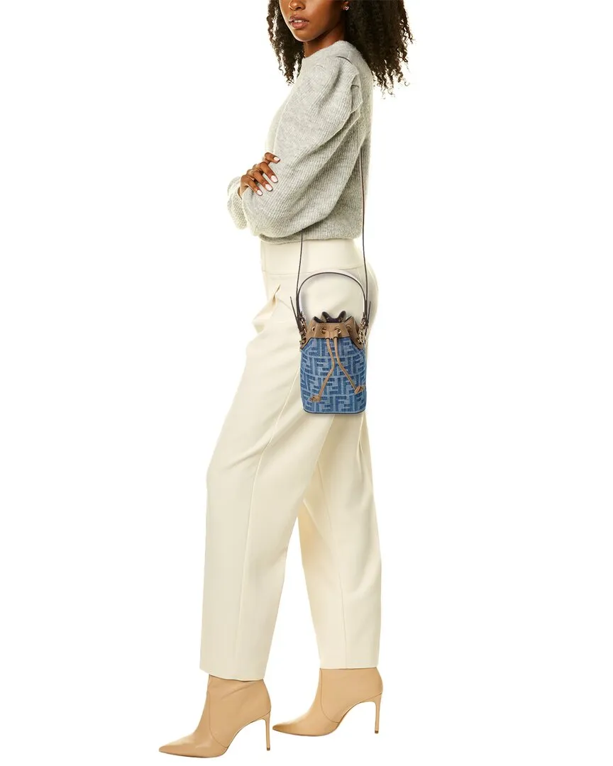 FENDI Mon Tresor Mini FF Denim & Leather Bucket Bag