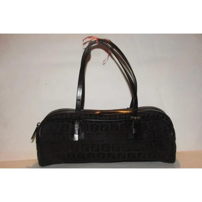 Fendi Shoulder Pursesdesigner Purses Black Small F Zucchino Logo Print Canvas And Leather With Gunme