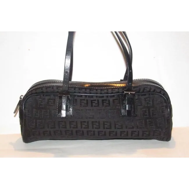 Fendi Shoulder Pursesdesigner Purses Black Small F Zucchino Logo Print Canvas And Leather With Gunme