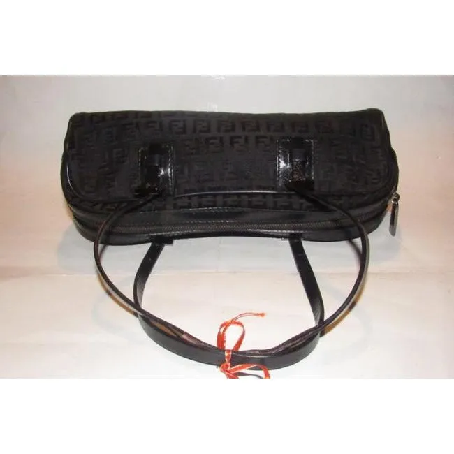 Fendi Shoulder Pursesdesigner Purses Black Small F Zucchino Logo Print Canvas And Leather With Gunme