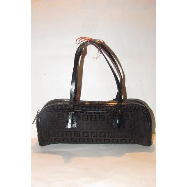 Fendi Shoulder Pursesdesigner Purses Black Small F Zucchino Logo Print Canvas And Leather With Gunme