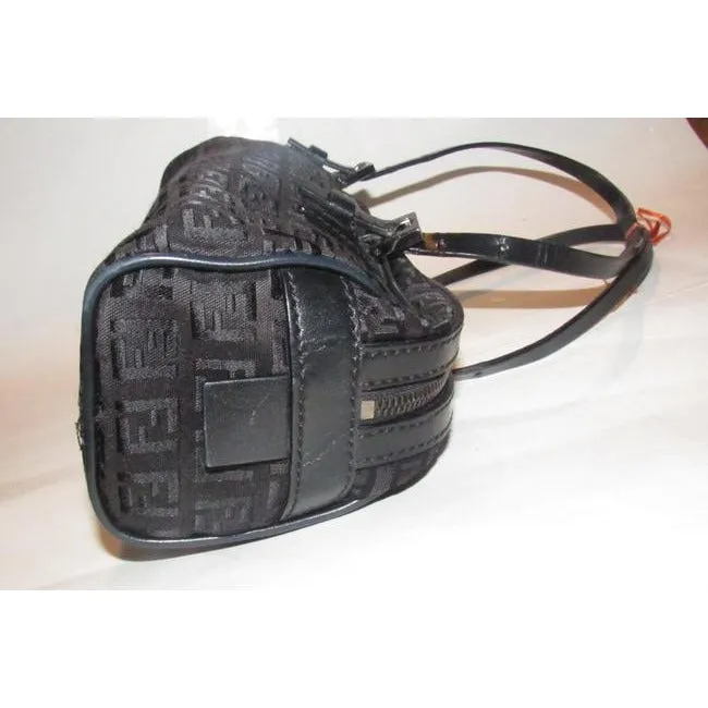 Fendi Shoulder Pursesdesigner Purses Black Small F Zucchino Logo Print Canvas And Leather With Gunme