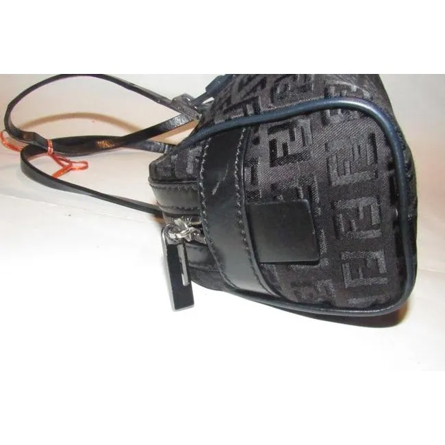 Fendi Shoulder Pursesdesigner Purses Black Small F Zucchino Logo Print Canvas And Leather With Gunme