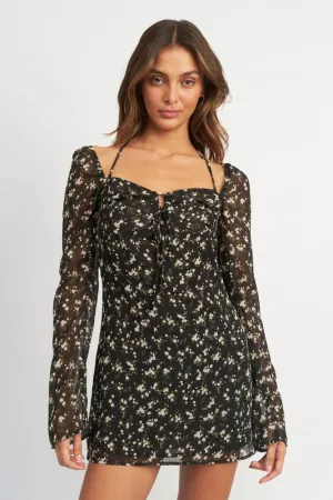 Floral Long Sleeve Dress with Halter