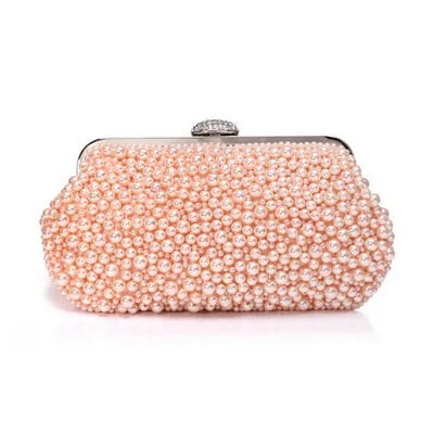 full imitation pearls rhinestone hasp lock shell shaped clutch bag