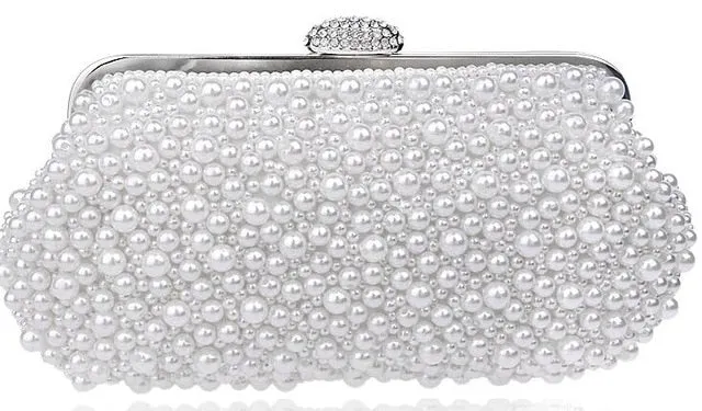 full imitation pearls rhinestone hasp lock shell shaped clutch bag