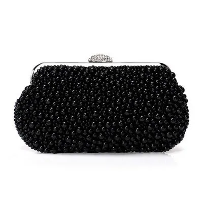 full imitation pearls rhinestone hasp lock shell shaped clutch bag