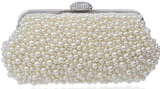 full imitation pearls rhinestone hasp lock shell shaped clutch bag