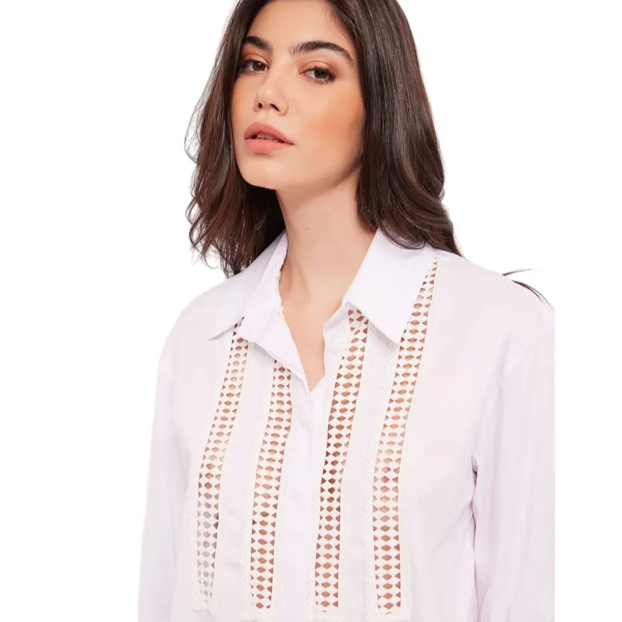 Gaudì camicia manica lunga da donna con inserto in pizzo 411BD45024 bianco