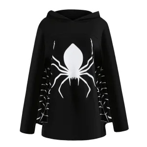 Gothic Spider Printed Hooded Sweatshirt