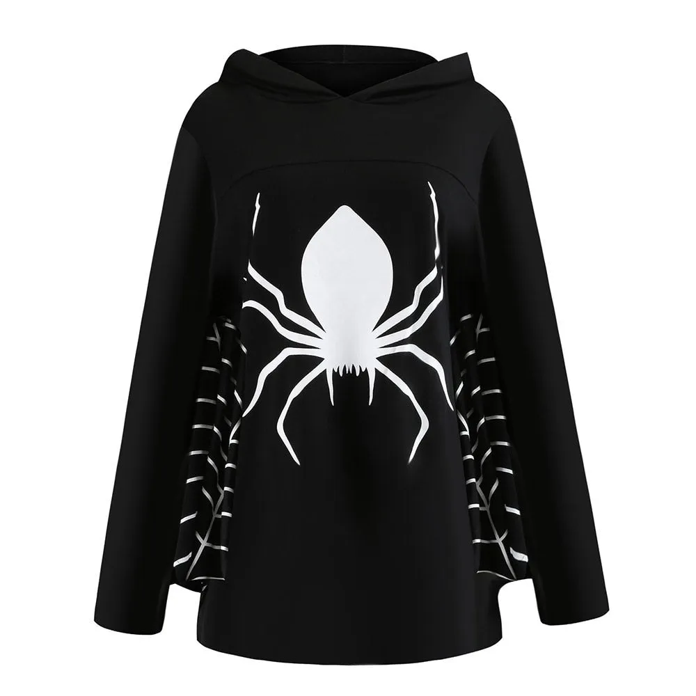 Gothic Spider Printed Hooded Sweatshirt