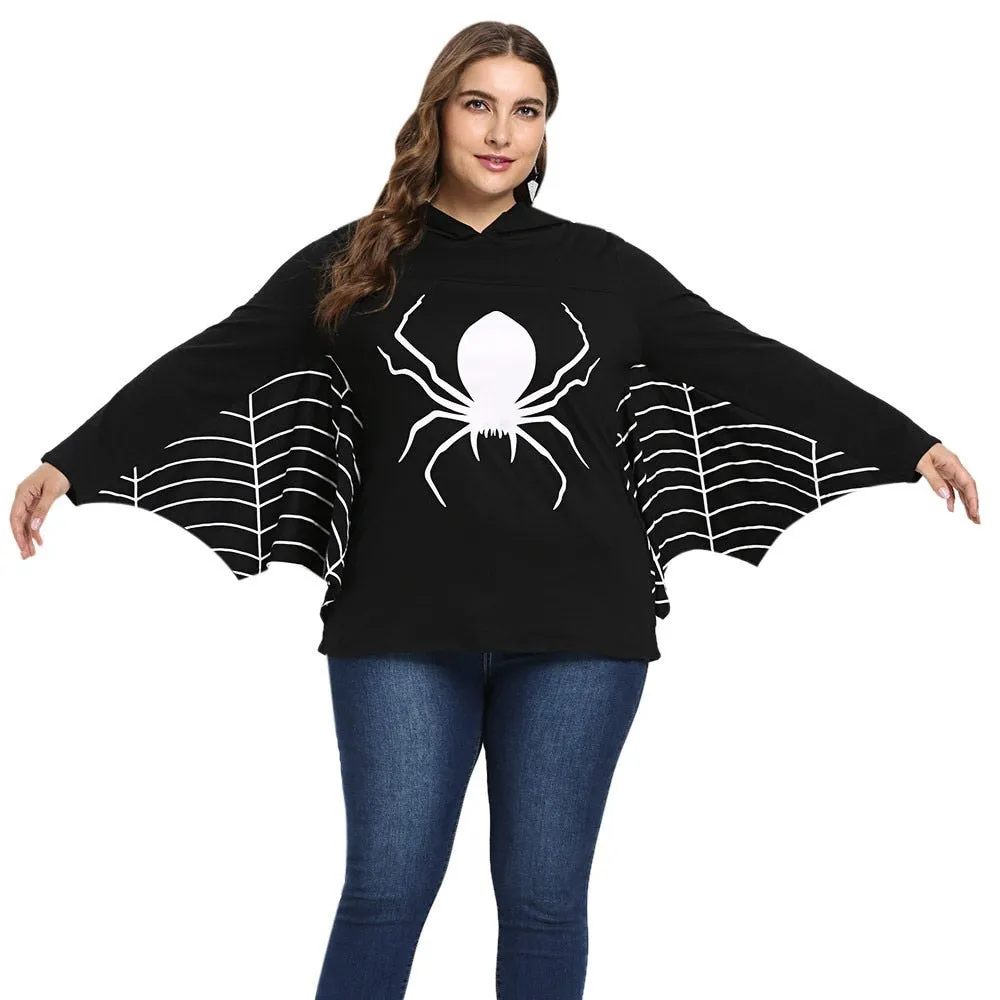 Gothic Spider Printed Hooded Sweatshirt