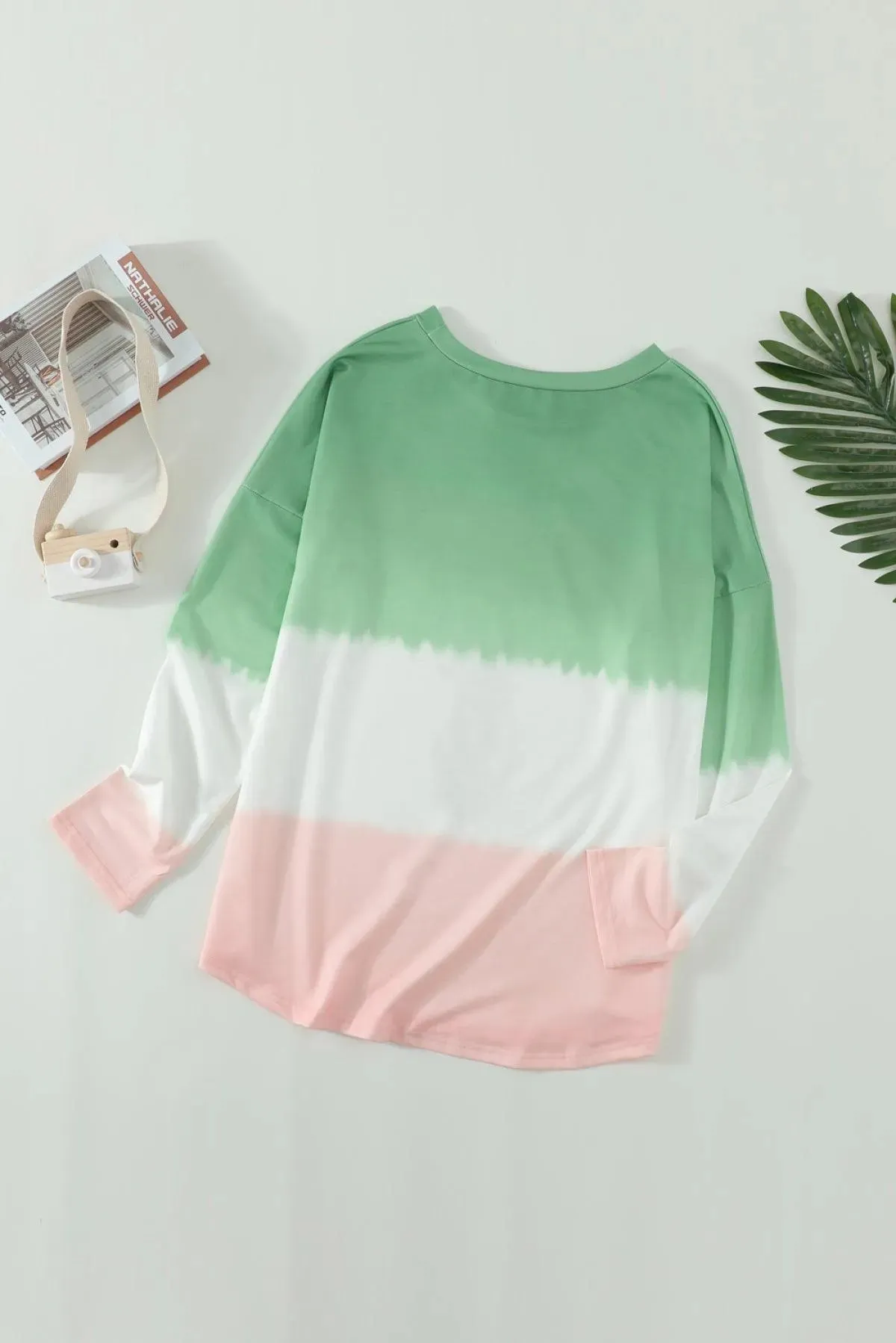 Green Reindeer Print Gradient Colorblock Sweatshirt