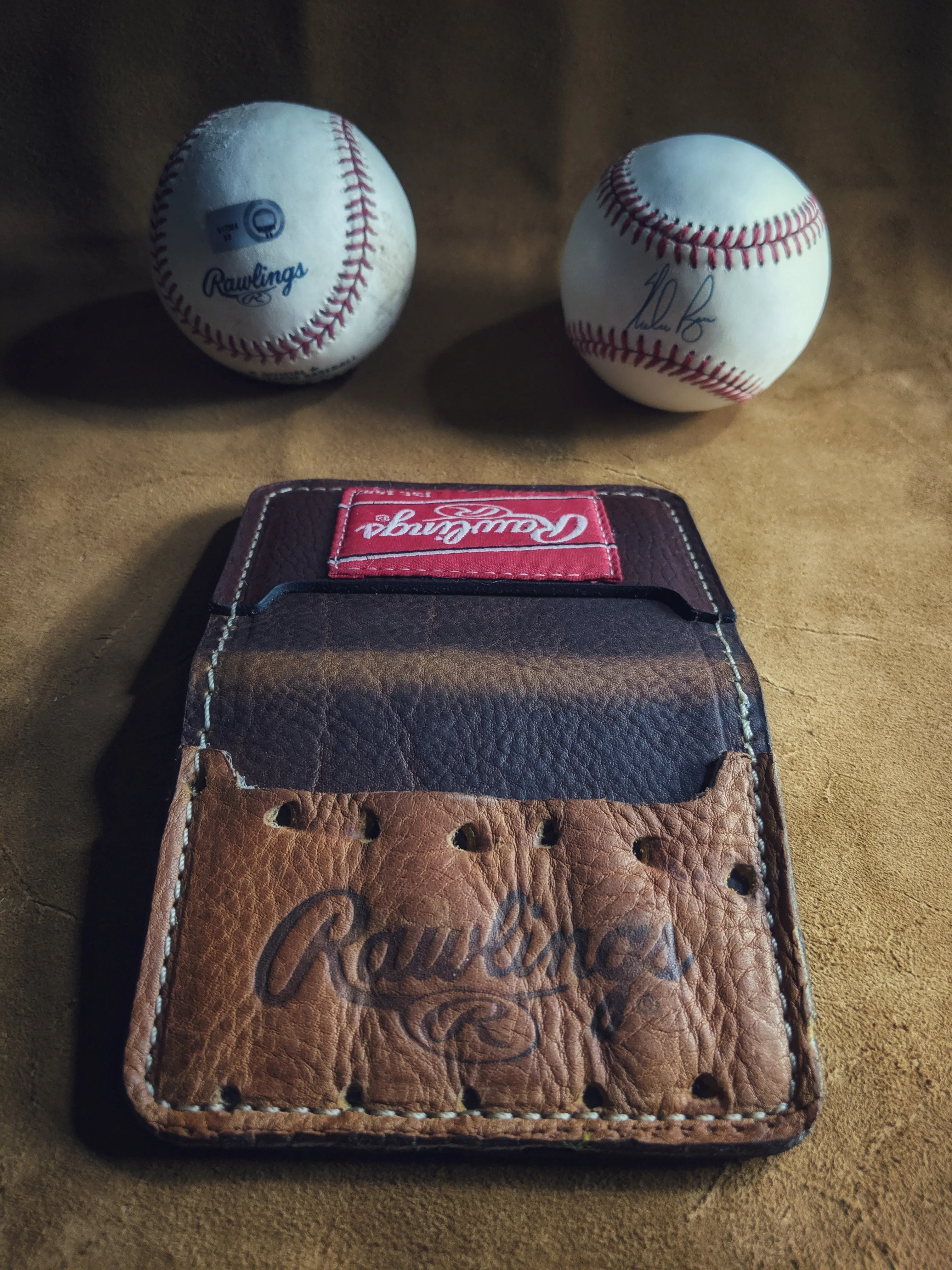 Handcrafted Rawlings Baseball Leather Wallet from Authentic Gloves