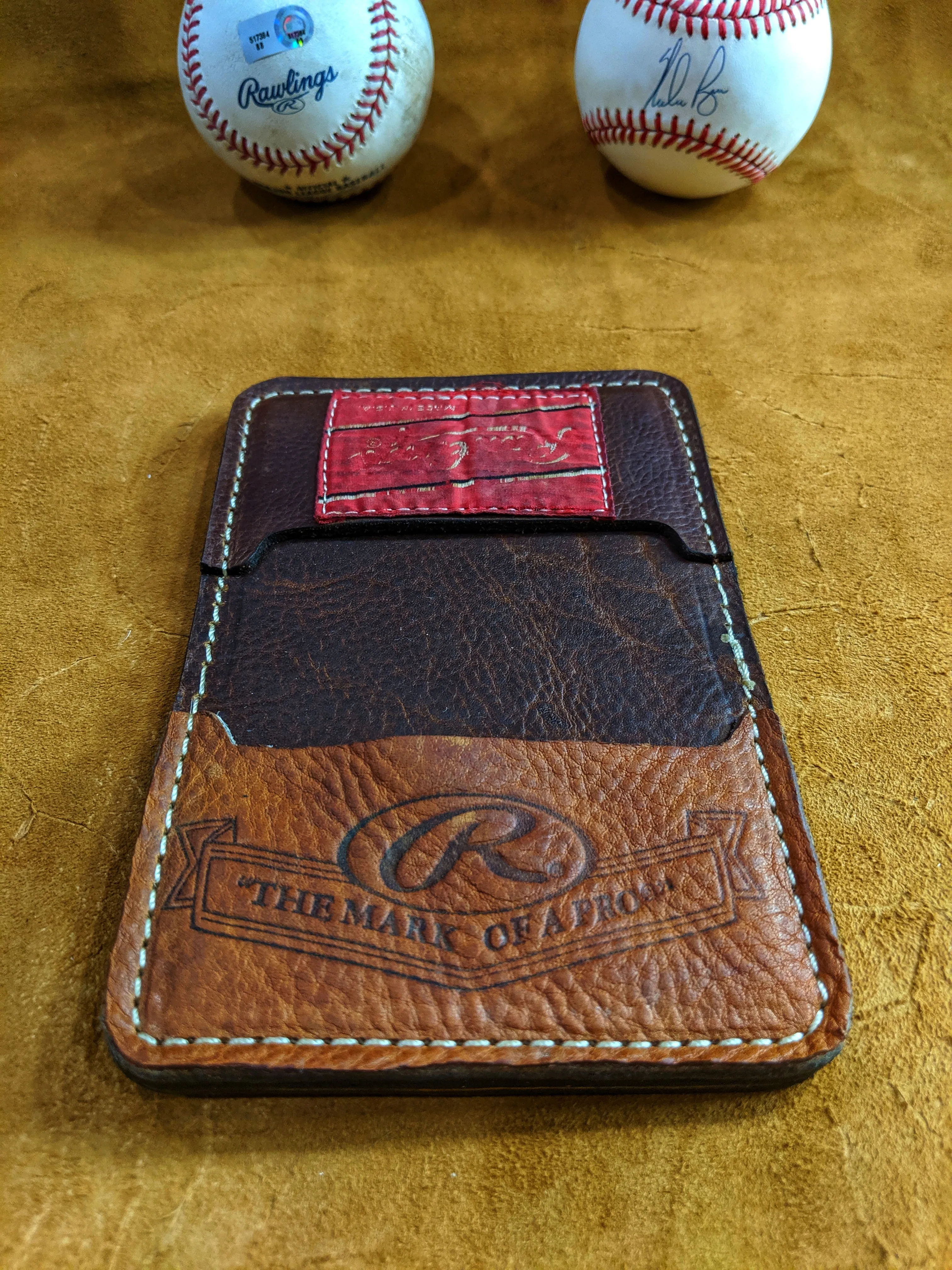 Handcrafted Rawlings Baseball Leather Wallet from Authentic Gloves
