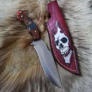 Handmade Bushcraft Knife with Artistic Sheath