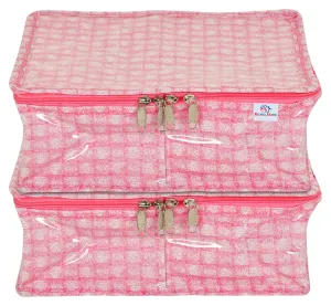 Heart Home Check Design Laminated PVC 2 Compartment Undergarments Organizer Bag- Pack of 2 (Pink)-HS_38_HEARTH21271