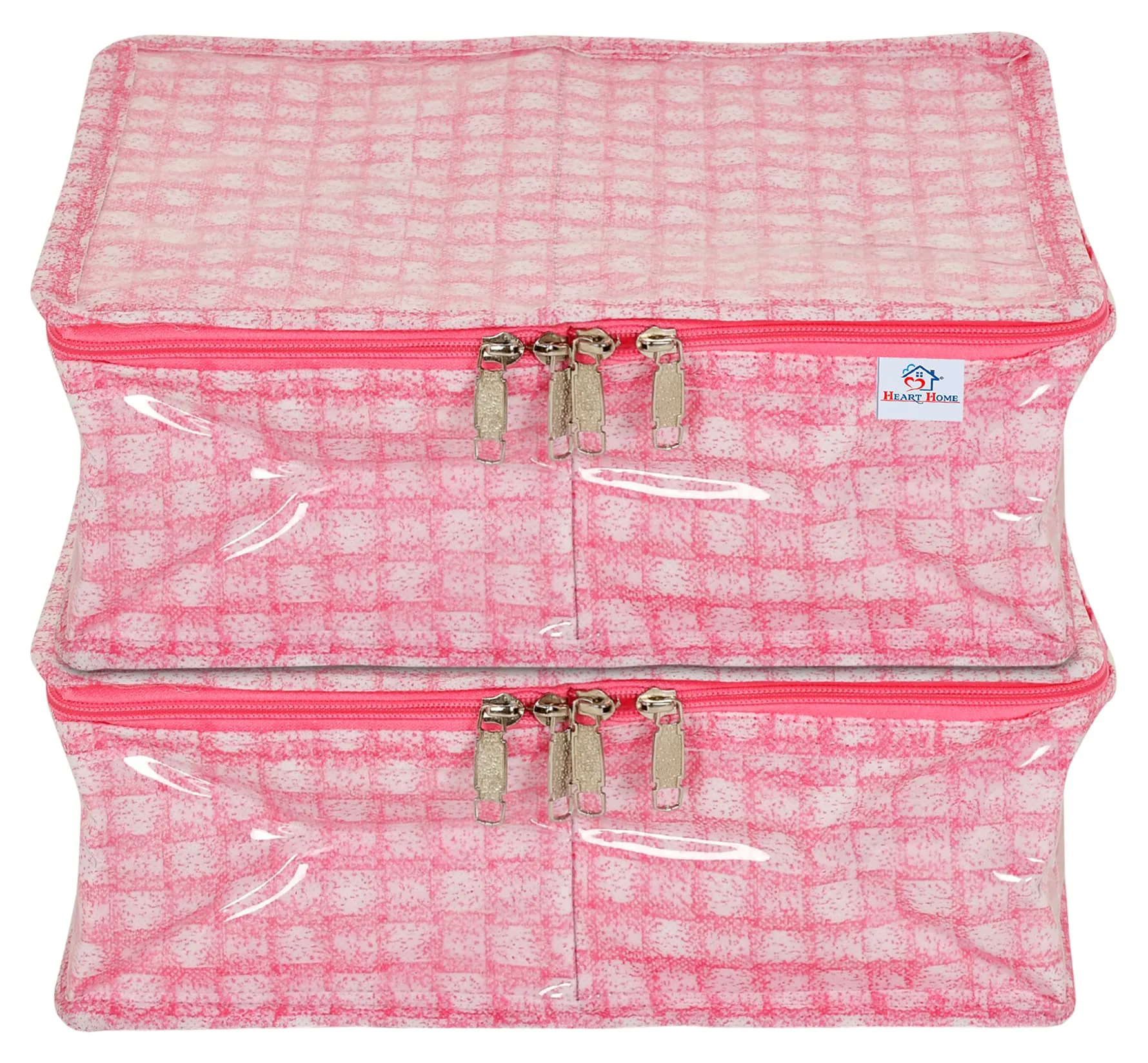 Heart Home Check Design Laminated PVC 2 Compartment Undergarments Organizer Bag- Pack of 2 (Pink)-HS_38_HEARTH21271