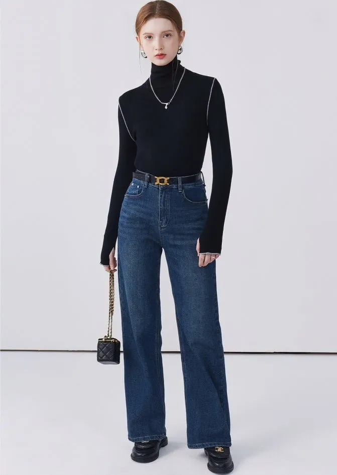 HIGH NECK COLOR BLOCK LINE PULLOVER KNIT