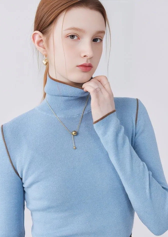 HIGH NECK COLOR BLOCK LINE PULLOVER KNIT
