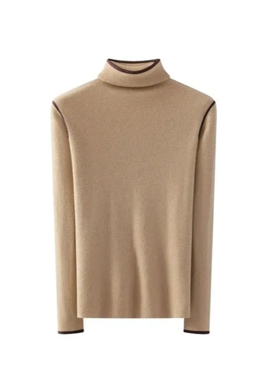 HIGH NECK COLOR BLOCK LINE PULLOVER KNIT