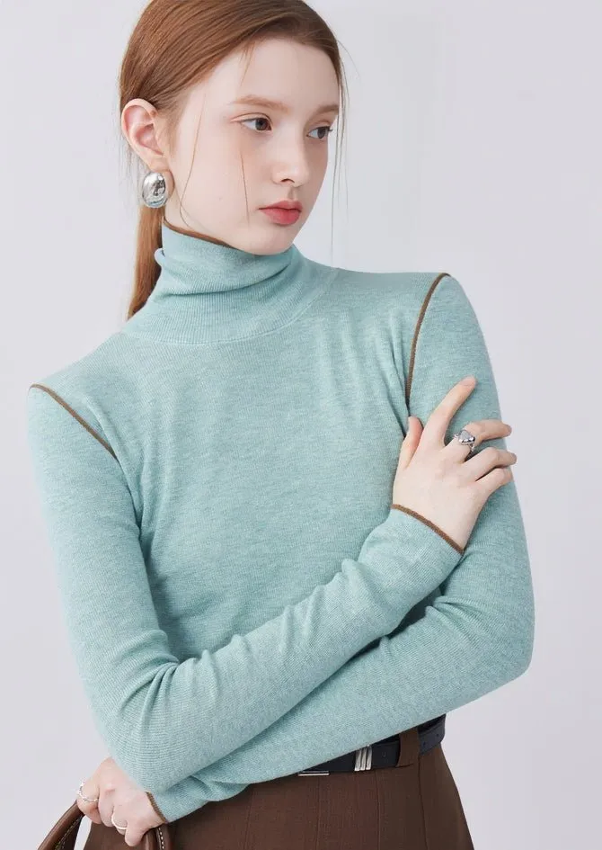 HIGH NECK COLOR BLOCK LINE PULLOVER KNIT