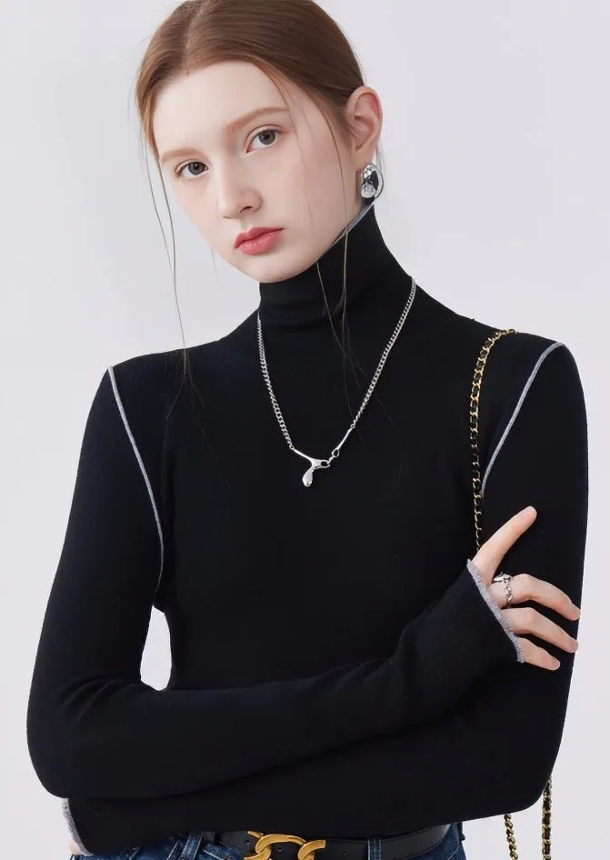 HIGH NECK COLOR BLOCK LINE PULLOVER KNIT