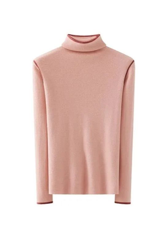 HIGH NECK COLOR BLOCK LINE PULLOVER KNIT