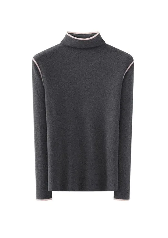HIGH NECK COLOR BLOCK LINE PULLOVER KNIT