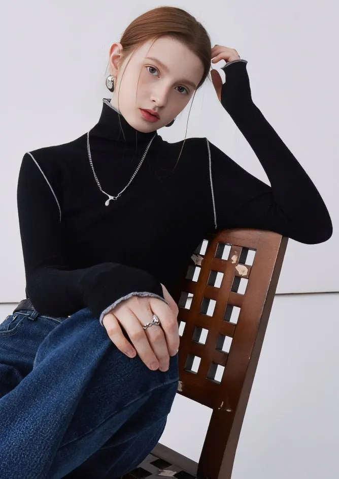 HIGH NECK COLOR BLOCK LINE PULLOVER KNIT