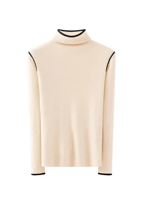 HIGH NECK COLOR BLOCK LINE PULLOVER KNIT