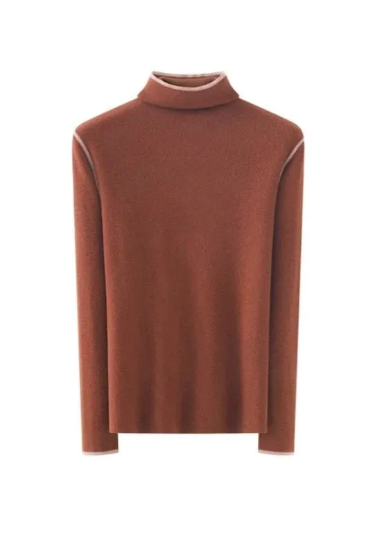 HIGH NECK COLOR BLOCK LINE PULLOVER KNIT