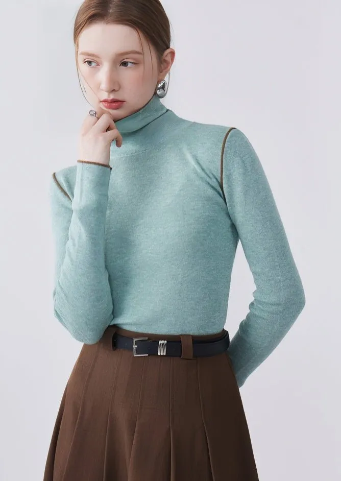 HIGH NECK COLOR BLOCK LINE PULLOVER KNIT